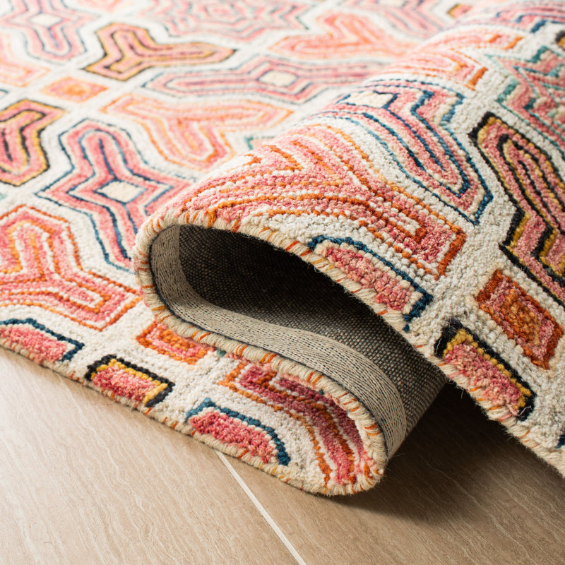 Aspen Pink and Orange Geometric Wool 6' x 9' Area Rug