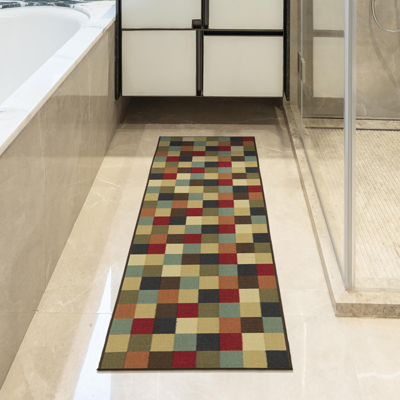 Multicolor Checkered Non-Slip Runner Rug with Rubber Backing