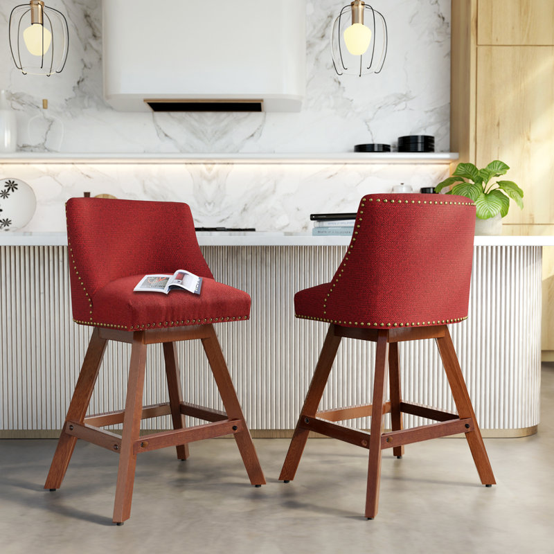 Tabourets de bar rembourrés à hauteur de comptoir pivotant (ensemble de 4), Rouge