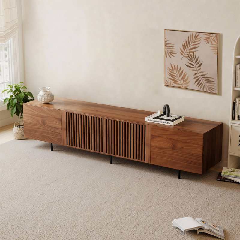 Modern TV Cabinet for 75-Inch TV – TV Stand with Large Storage, Media Console for Living Room & Bedroom, Walnut，Suitable for Living Room and Bedroom