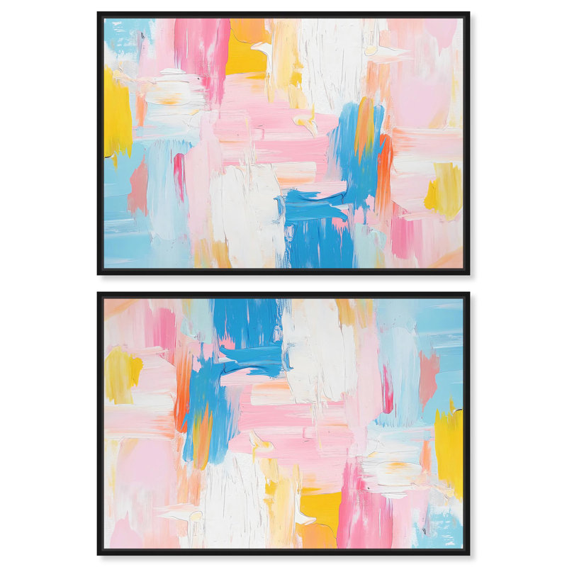 Colorful Daybreak II Set Canvas Dopamine Decor by Art Remedy, 11" H x 16" W, Black Framed