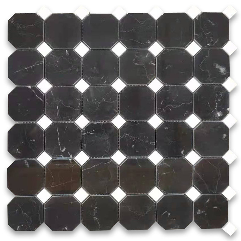 12" x 12" Marble Octagon and dot Mosaic Wall & Floor Tile