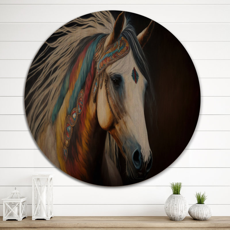 Coloré, cheval amérindien coloré V - Art mural moderne en bois - bois de pin naturel, L 36 po x H 36 po