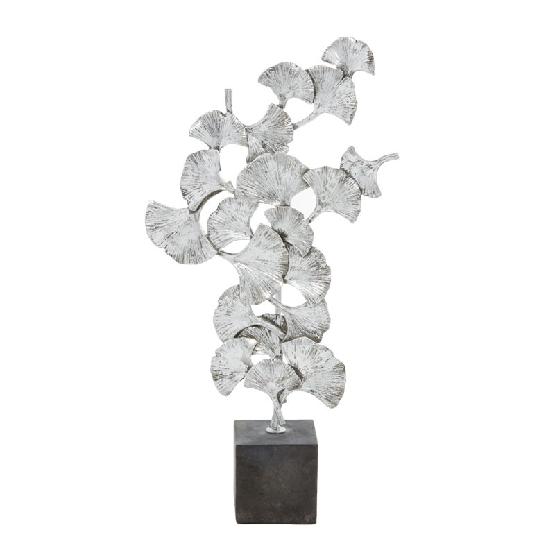 Fansler Handmade Polystone Sculpture with Dark Grey Block Base, Silver, 00" H x 20.47" W x 3.45" D