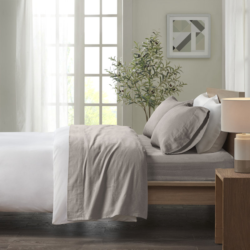 Cozy Flannel 100% Cotton Sheet Set, Twin Sheet Set with 1 Pillowcases, Gray Solid