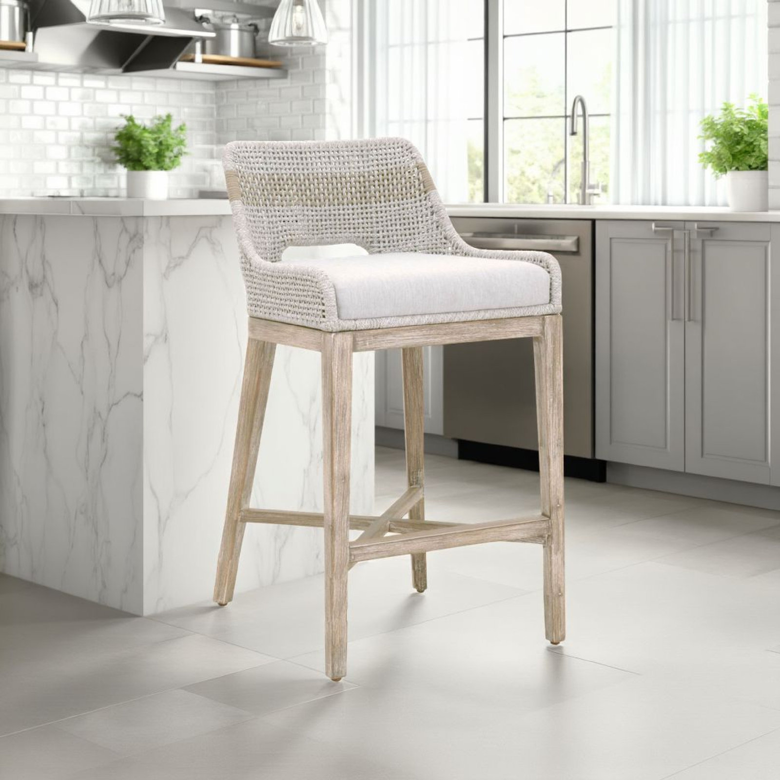 Bowker Bar and Counter Stool, Bar Stool (31” Seat Height), Taupe & White / Pumice