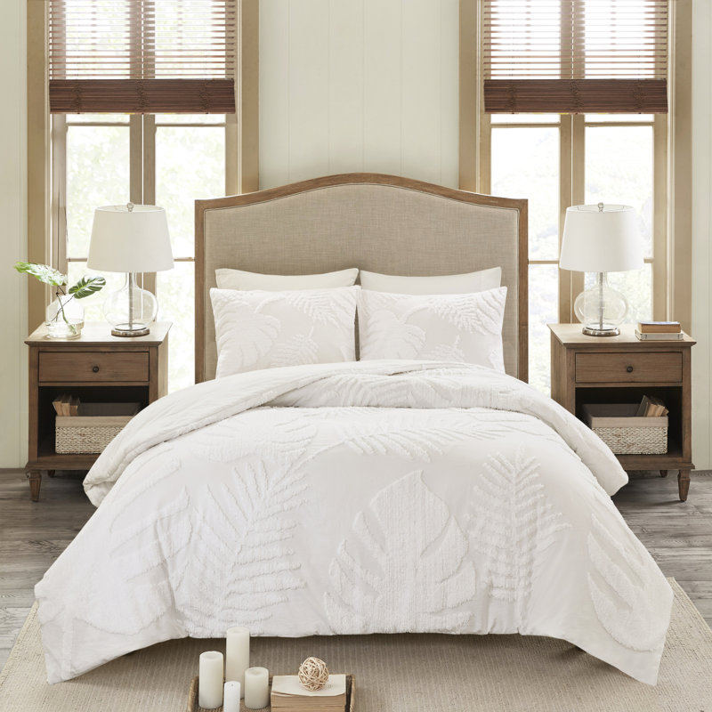 Édredon 3 pièces en chenille de coton - très grand / très grand, décor de feuilles, style chambre à coucher de plage, chenille très grand, thème, chambre à coucher Coastal House,