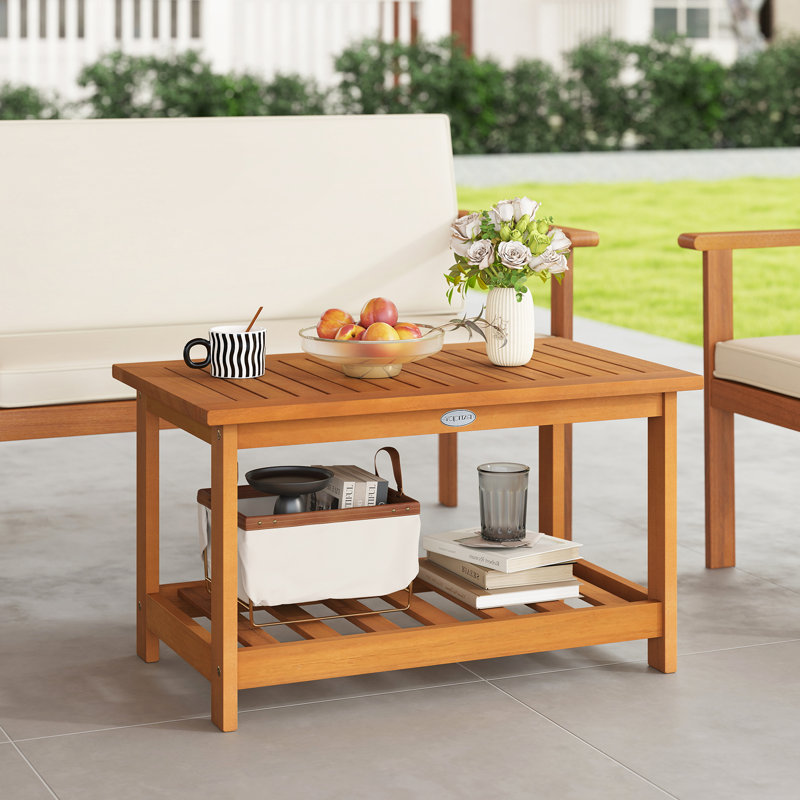  Patio Coffee Table Outdoor Acacia Slatted Coffee Table w/ Slatted Tabletop
