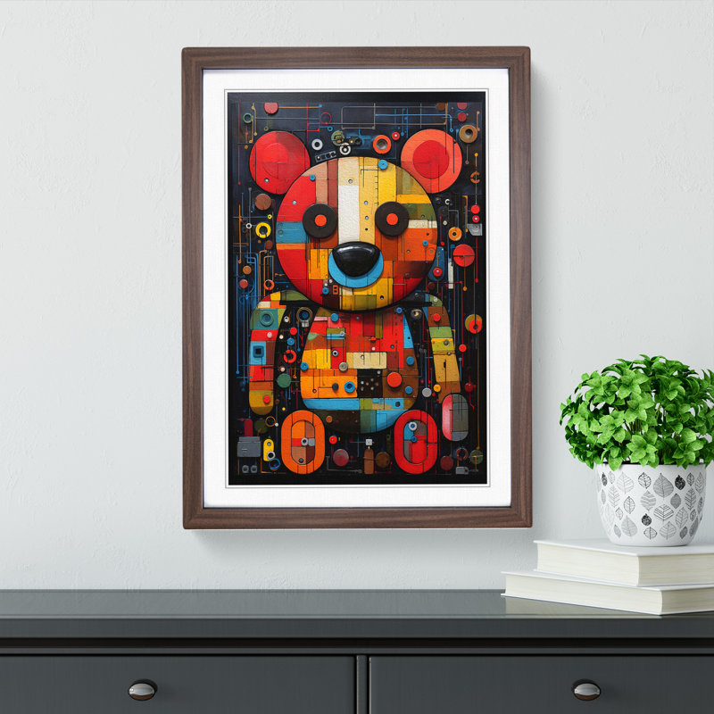 XYZ-FRM-V1223-1617 Teddy Bear Constructivism - Single Picture Frame Print on Wood, Walnut , 64cm H x 46cm W x 2cm D