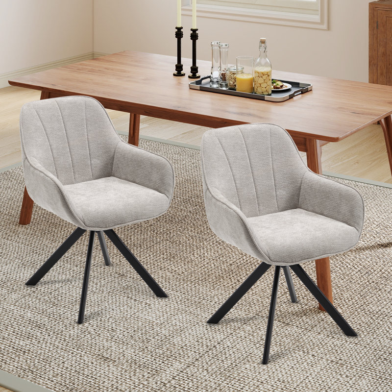 59cm Wide Upholstered Metal Dining Chairs, Light Grey