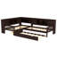 Lit plateforme en L simple avec lit gigogne, lit plateforme avec tiroirs de rangement et tablettes, pas de sommier nécessaire-1069927620