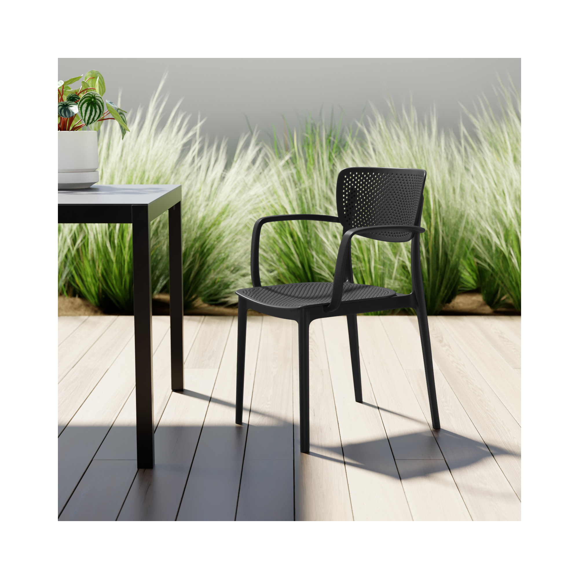 Farrah Stacking Patio Dining Armchair, Black