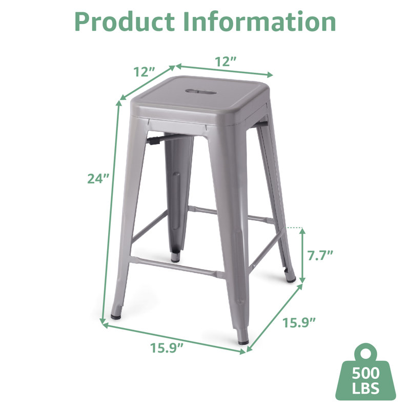 Tabouret en métal sans dossier, Gris, Tabouret de comptoir avec siège d'une hauteur de 