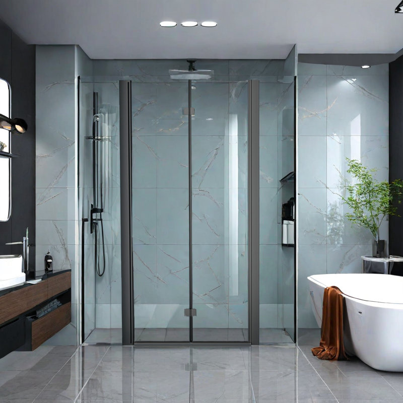 Shower Door 30'' - W x 72'' H Door Frameless Shower Door with, Matte Black