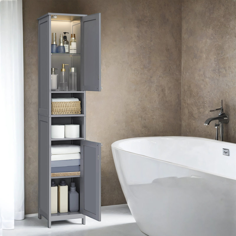 Armoire de rangement avec lumières Evadean, H 67 po x l 12 po x P 12 po, Gris