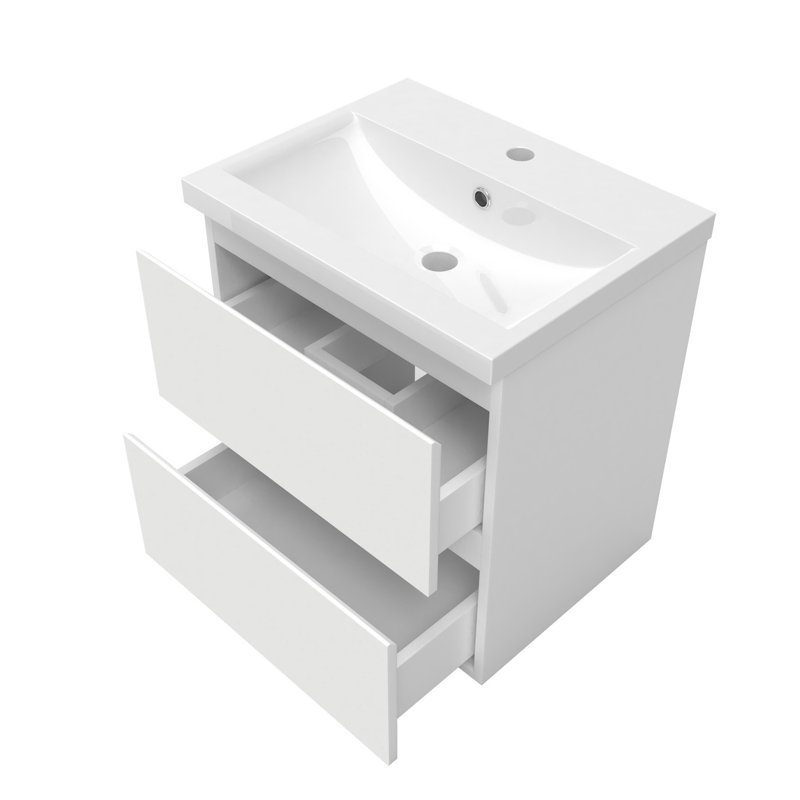 Noehmi 500 mm Wall Mounted Combined Vanity Unit with Drop In Resin Basin, White