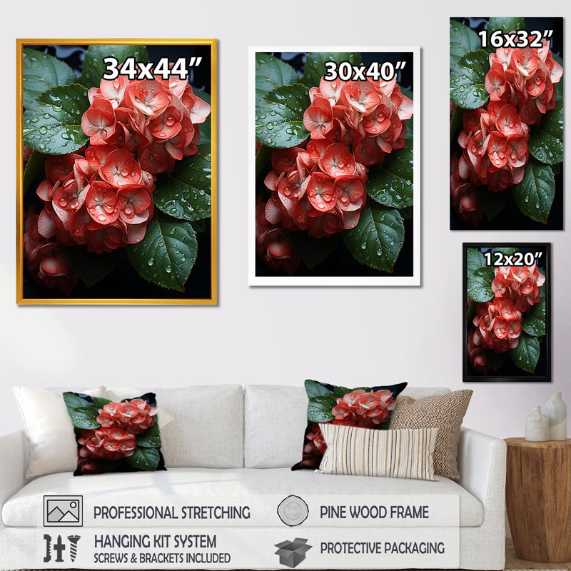 Élégance de fleurs d'hortensia orange - art mural hortensia, Cadre flottant brun, H 32 po x l 16 po x P 1 po