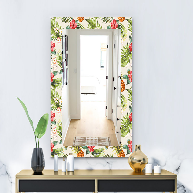Miroir mural 15 mid-century scandinave, H 30 po x l 48 po, Floral