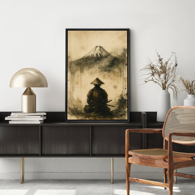 Samurai with Mount Fuji Art - Pictures Framed Canvas Print Wall Art