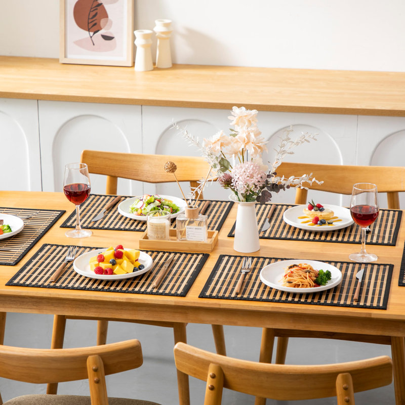 Ensembles de table en bambou à motif de feuilles, tissés, lavables et résistants à la chaleur, pour la cuisine, ensemble de 6 (noir).