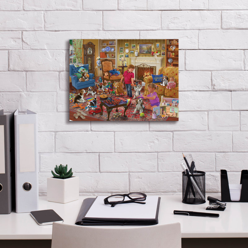 Art mural sur toile Red Barrel Studio® «Fun With Puppies» par Bigelow, H 12 po x l 16 po x P 0,75 po