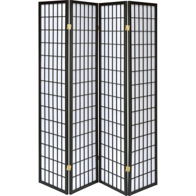 Paravent décoratif noir à 4 panneaux, panneaux de papier blancs légers, bois d'hévéa, hauteur de 72,06 po, largeur de 69,5 po, fabrication contemporaine et attrayante en bois d'hévéa, convenant à tous