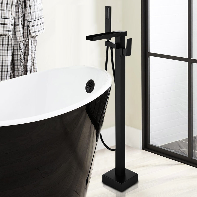 Bathtub Faucet With Hand Shower In Matte Black - Modern Design, Rust , Handheld Included Corrosion Includes Diverter