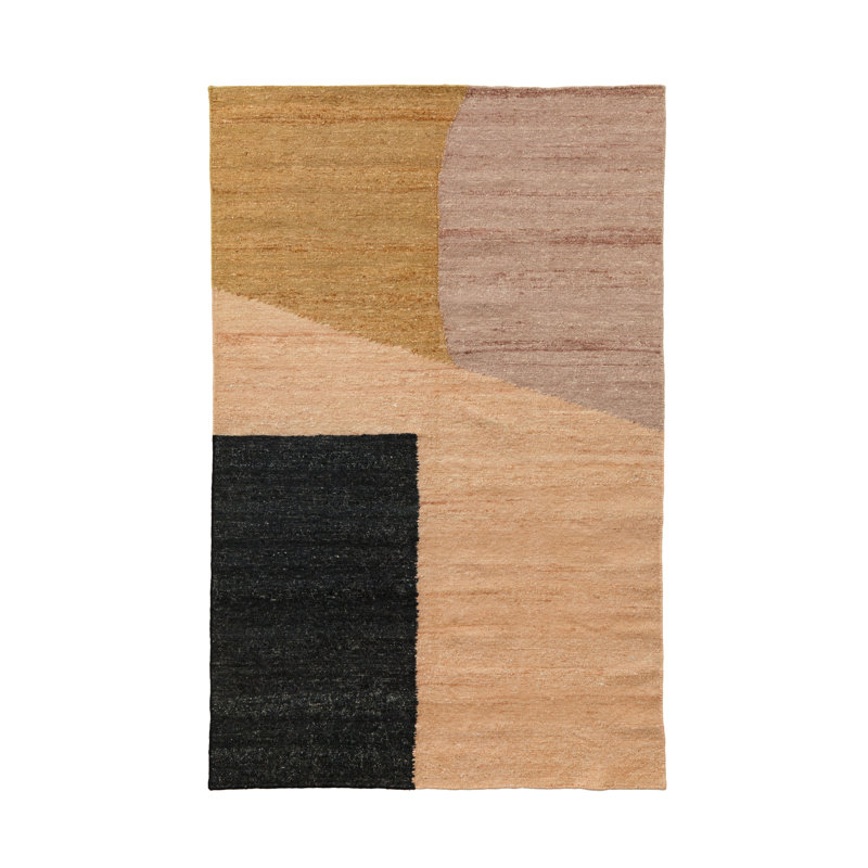 Rectangle Eclipse Geometric Flatweave Silk Area Rug in Black/Brown, Rectangle 8' x 10'