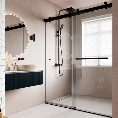  44" – 48” W x 78" H Frameless Soft Closing Double Sliding Low Iron Glass Shower Doors | 3/8" (10mm) Thickness Clear Tempered Glass | Easy Clean Coating | Durable Stainless-Steel Hardware | Leak-Proof Precision