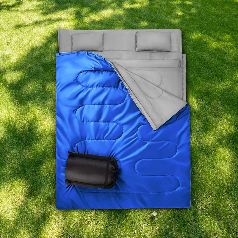 Sac de couchage imperméable pour 2 personnes avec 2 coussins - bleu, Bleu