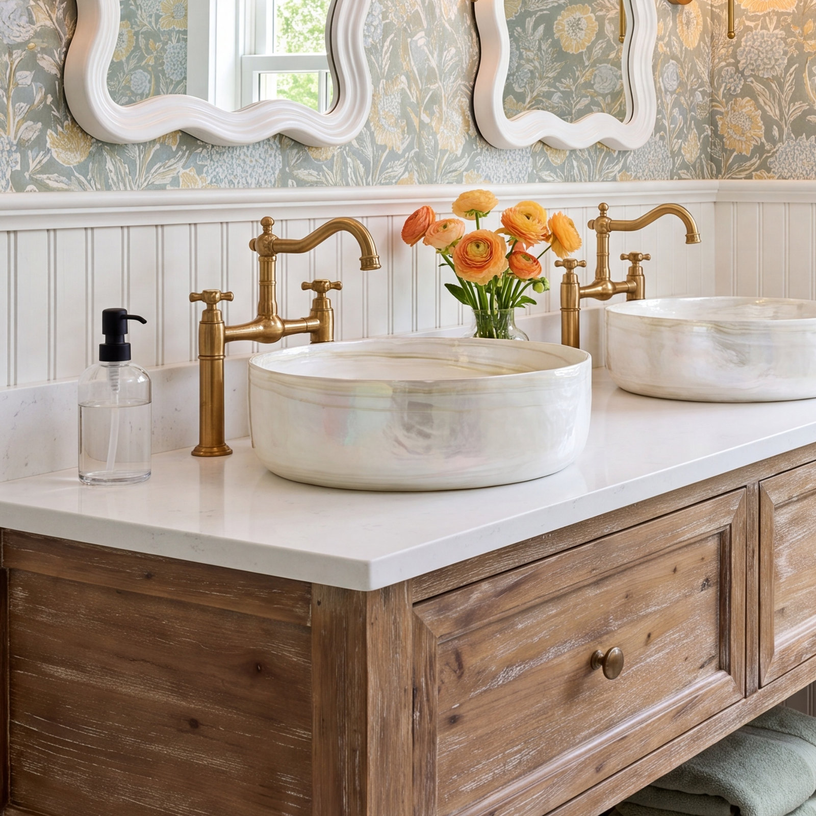 Murano Positano Glass Round Vessel Sink, Abalone