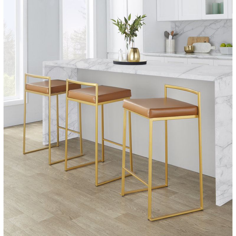 Tabouret de bar et de comptoir empilable Ernestine, Tabouret de comptoir (siège d'une hauteur de 27 p, Chameau / or