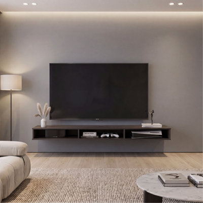 Modern Wall-Mounted Floating TV Stand with Open Storage Cubbies