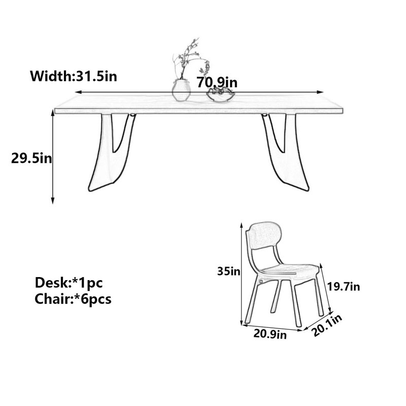 Table de salle à manger Wabi-Sabi, H 29,5 po x L 70,9 po x l 31,5 po