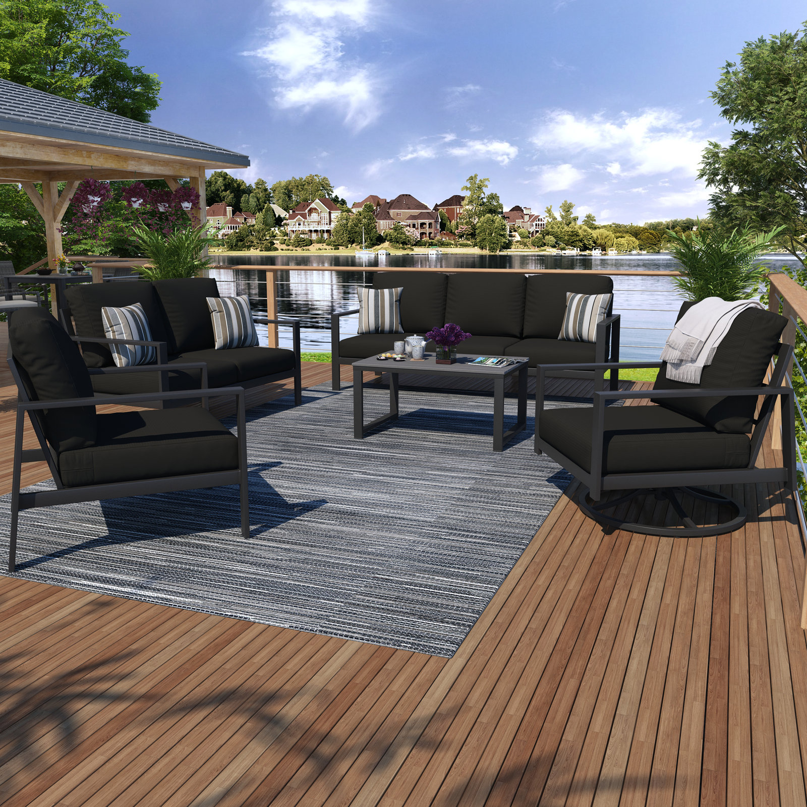 Townsend Sofa Seating Group with Sunbrella Cushions, Canvas Black Sunbrella® Canvas, Gray