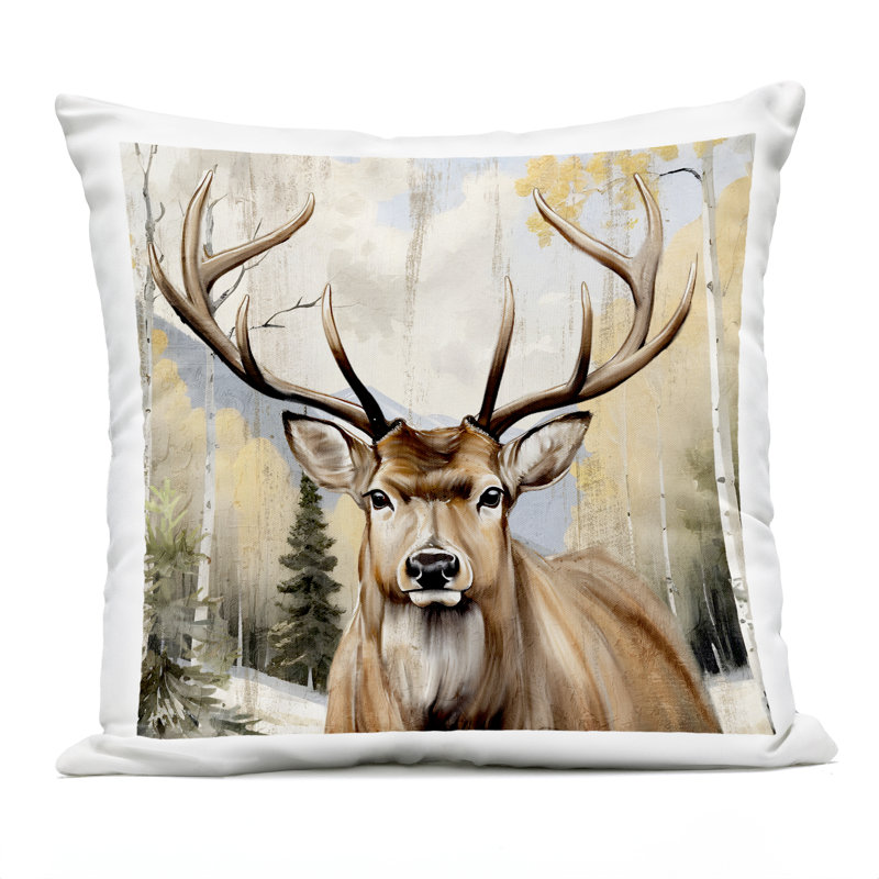 Coussin d'extérieur imprimé Mountain Portrait Elk par Kim Allen, Brun / wapiti blanc, Carré 18 po
