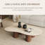 Table basse moderne en bois de 48 po avec plateau en pierre frittée beige, pieds en bois massif et centre de table facile à assembler pour le salon