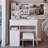 37" Middle Size Left Drawer Desktop Vanity Table + Cushioned Stool, Extra Large Right Sliding Mirror, Multi Layer High Capacity Storage, Practical Fashionable Dresser, Suitable For Large Space-1524879594