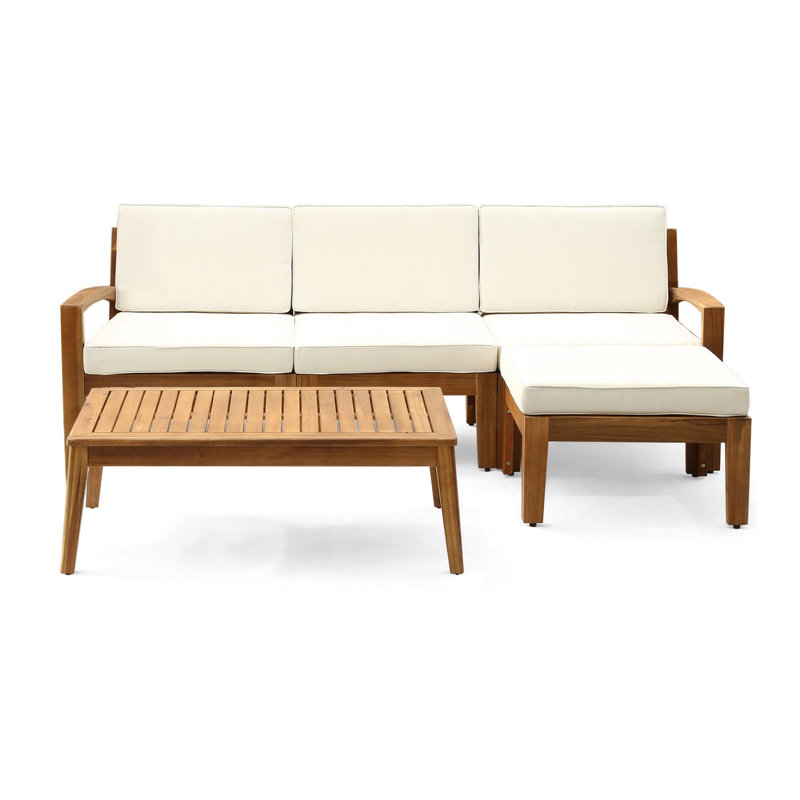 Ensemble de canapé d'extérieur en forme de L 5 pièces, Beige  , Brun