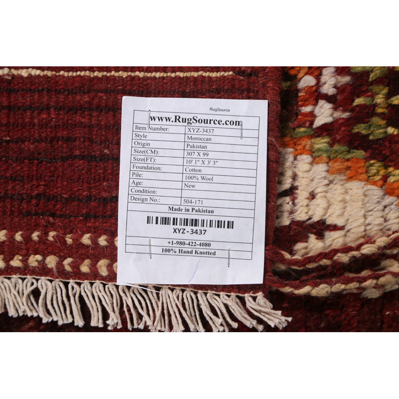One-of-a-Kind 3'3" X 10'1" New Age Runner Wool Area Rug in Red