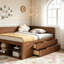 Lit de jour double avec tiroirs et tablettes-312425640