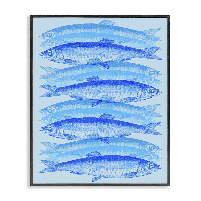«Blue Layered Fish», art de la giclée encadrée par Daphne Polselli, Giclée encadrée noir minuit, H 20 po x l 16 po