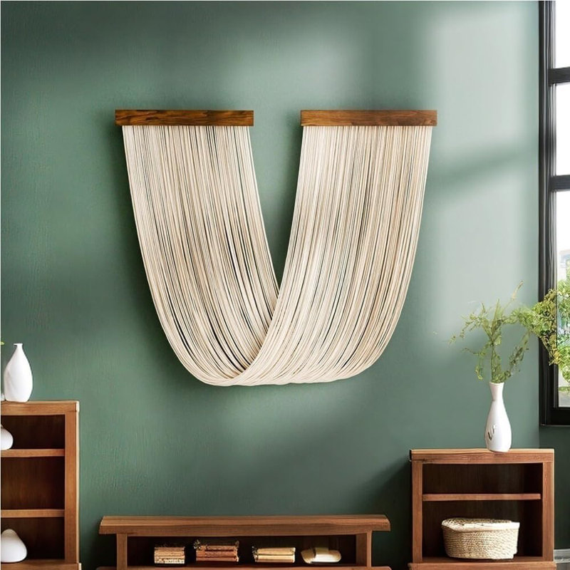 Bohemian Woven Tassel Wall Hanging, Cotton Thread Large Framed Tapestry, Scandinavian Scandinavian Style Handmade Home Decor For Bedroom And Living Room