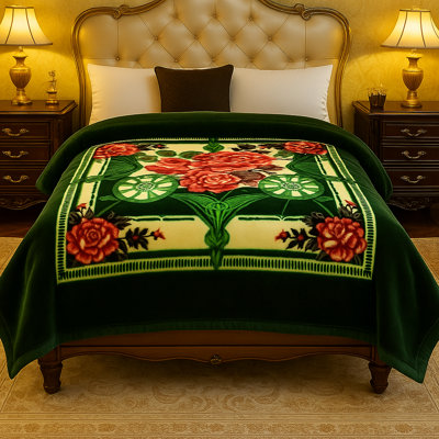 Emerald Bloom Luxe Plush Blanket,12 Pounds, King Size