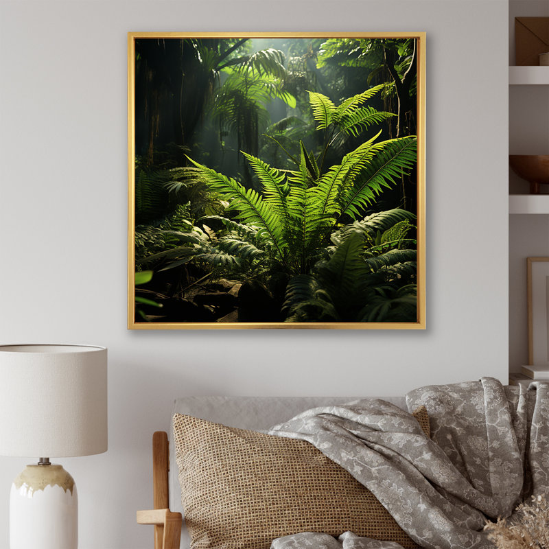 Jungle Ferns Delight sur impression sur toile, Cadre flottant doré, H 24 po x l 24 po x P 1 po