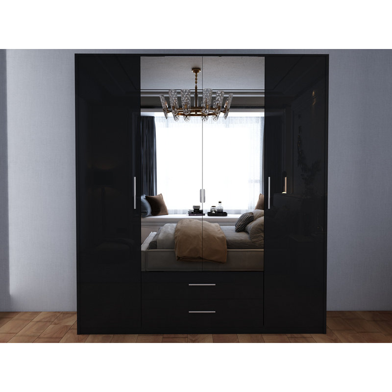 Pamel 4 Door Manufactured Wood Wardrobe, Gloss Black