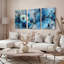 Ensemble de 3 tableaux abstraits floraux bleus sur toile tendue-632830765