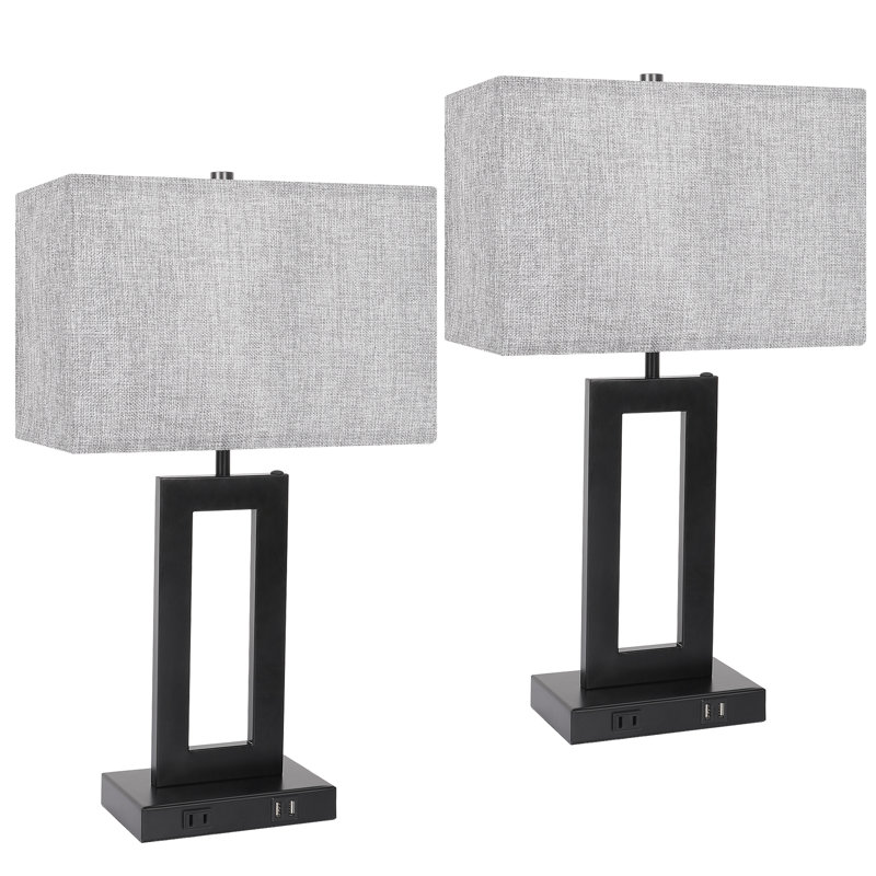 22" Dimmable Touch Control Table Lamp with Dual USB Ports   , Matte Black, Gray