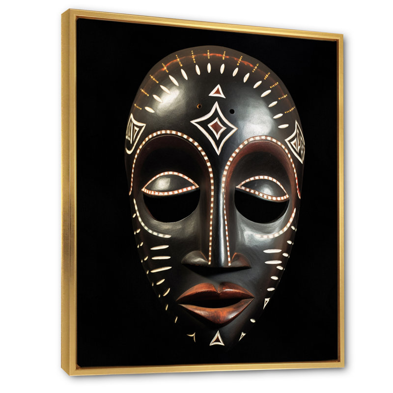 Masque ethnique traditionnel africain XIX, H 40 po x l 30 po x P 1,5 po, Cadre flottant doré
