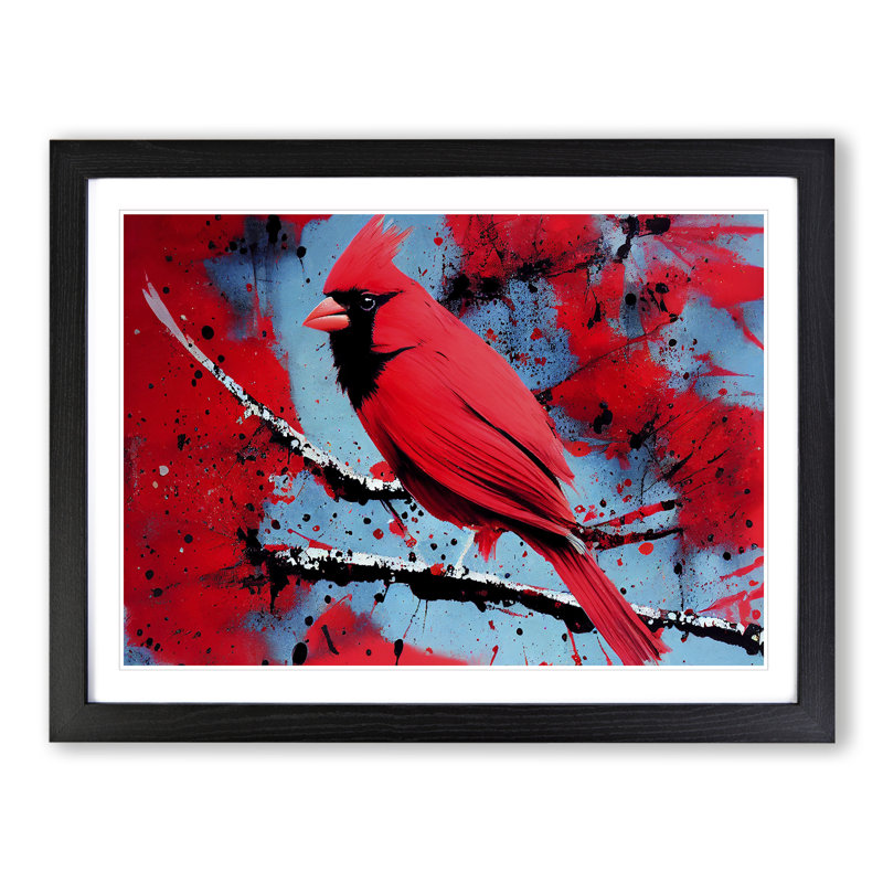 Cardinal Bird Splash Vol.2 Abstract - Single Picture Frame Painting, Black Framed, 25cm H x 34cm W x 2cm D